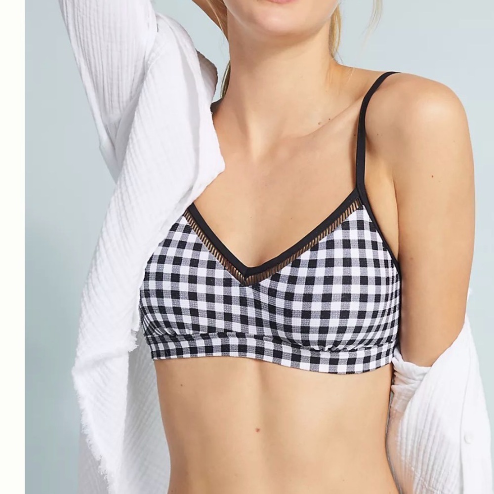Anthropologie Seafolly Black & White Gingham Bikini Top Bralette Preppy Cutie